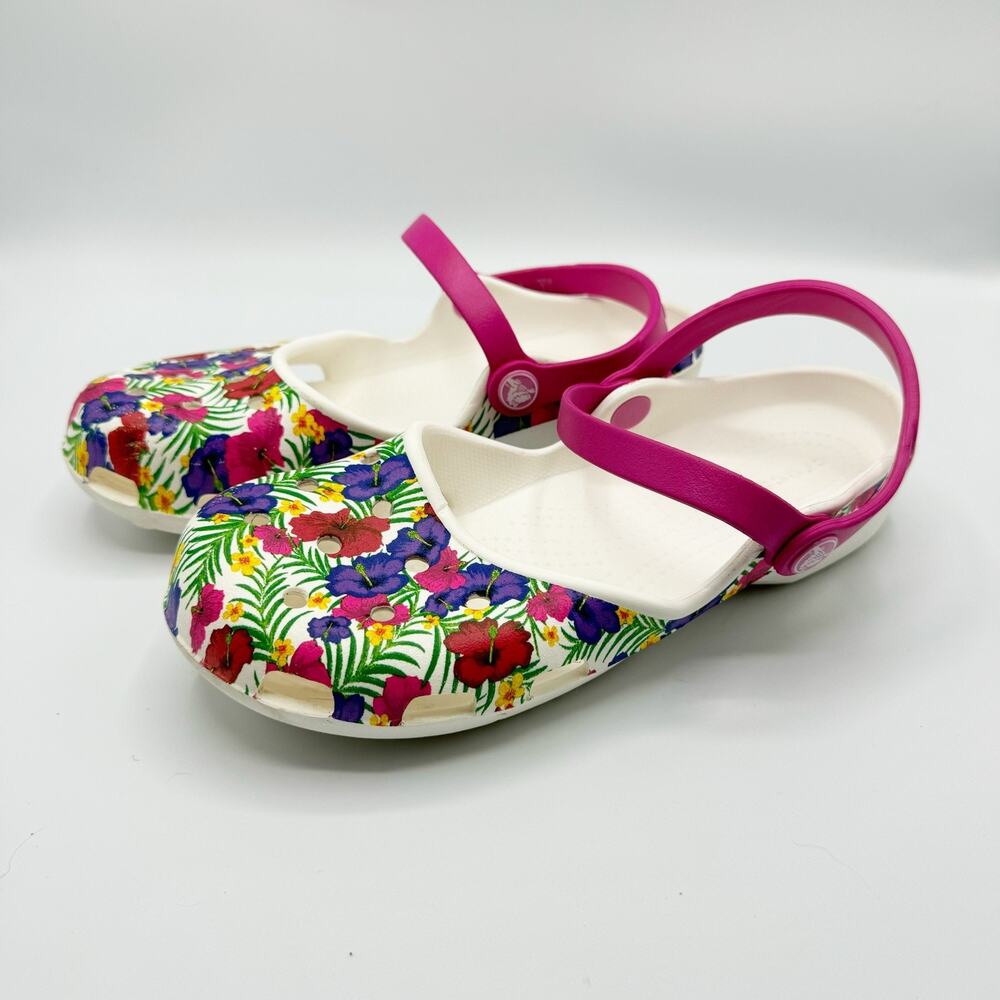 Crocs Karin Mary Jane Shoes Womens Size 8 Tropical Floral Comfort Sandals